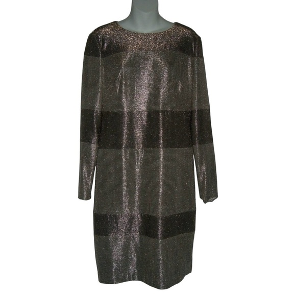 Lauren Ralph Lauren Dress Metallic Silver Gold Iridescent Shiny Holiday Sheath - Picture 12 of 12